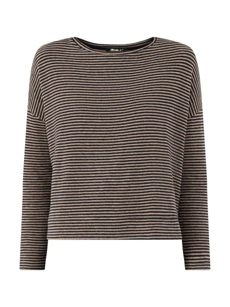 Mama B Cotton Blend Striped Boat Neck Jumper - Navy & Coffee