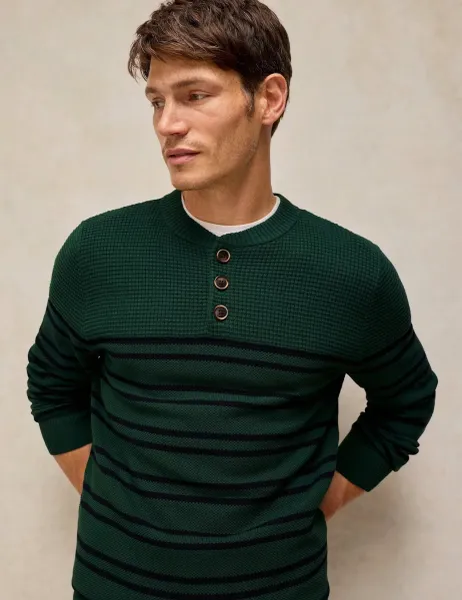 White Stuff Striped Henley Jumper Green Mix