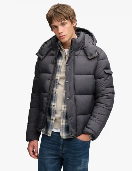 Superdry & Co Quilted Padded Hooded Puffer Jacket Dark Grey