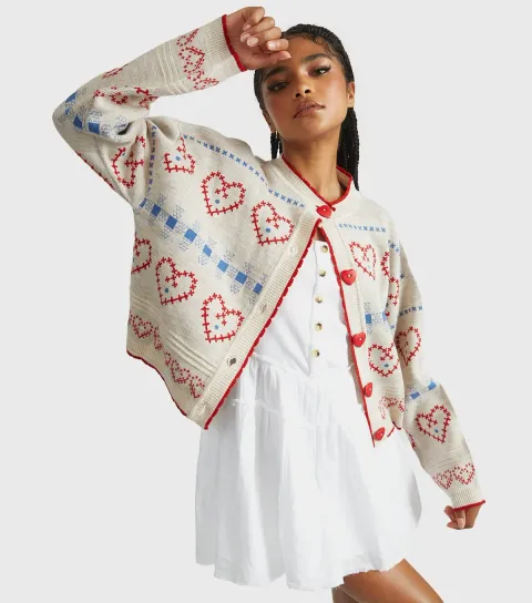 Women's Heart Stitch Knitted Cardigan