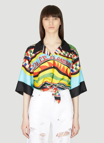 Cropped Stripe Print Silk Shirt