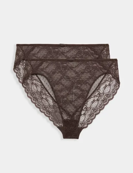 Marks & Spencer 2 Pack Ida Lace High Leg Knickers Dark Brown