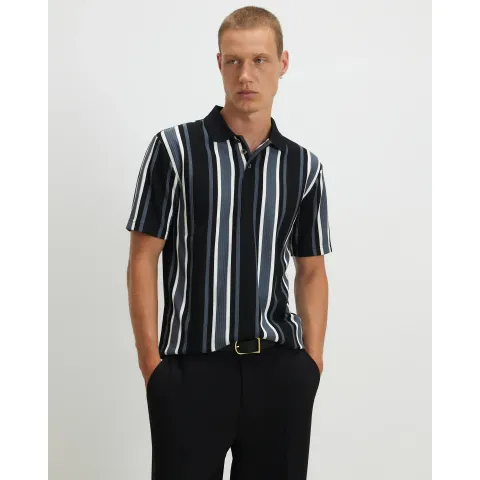 River Island Slim Fit Textured Stripe Polo Shirt