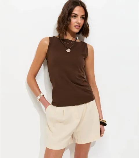 New Look Women's Dark Brown Cotton Rich Slash Neck Vest