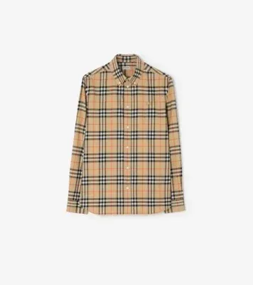 Relaxed Fit Check Cotton Shirt in Sand beige