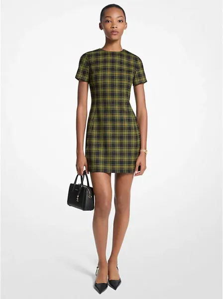 Plaid Print Stretch Wool Dress