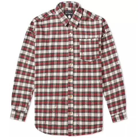 Damaged Skull Check Flannel Shirt