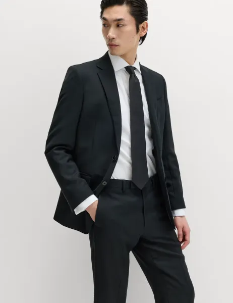Regular Fit Premium Pure Wool Suit Jacket Black