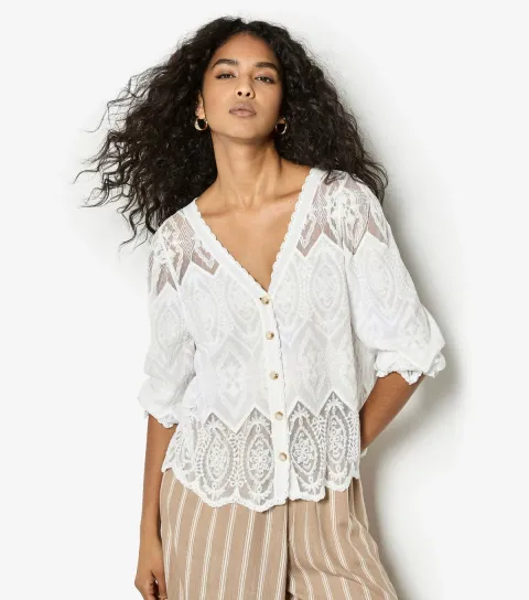 Apricot Women's White Embroidered V-Neck Cardigan