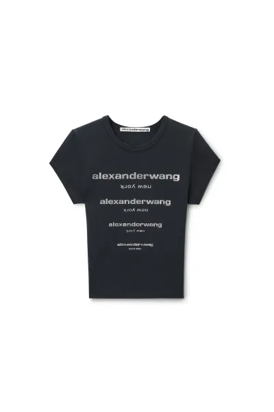 CRYSTAL HOTFIX GRADIENT LOGO FITTED TEE