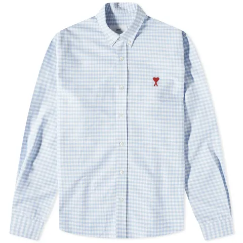 AMI Heart Gingham Button Down Oxford Shirt