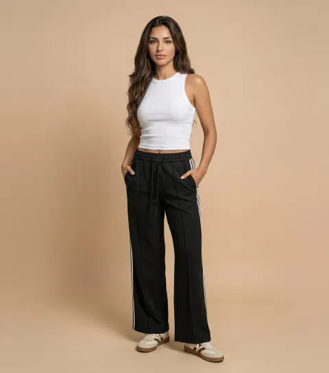 Urban Bliss Women's Black Side Stripe Straight Joggers
