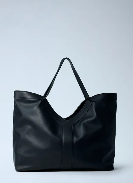 Large Y-Shaped Leather Tote Bag