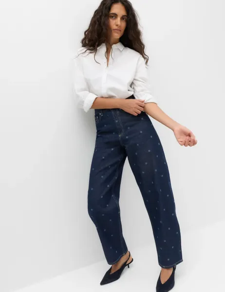 Marks & Spencer High Waisted Polka Dot Balloon Leg Jeans Indigo Mix