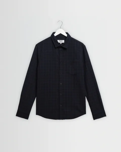 Shelly - Navy and Black Check Dobby Cotton Shirt