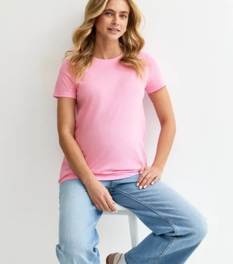 Women's Maternity Bright Pink Crew Neck T-Shirt