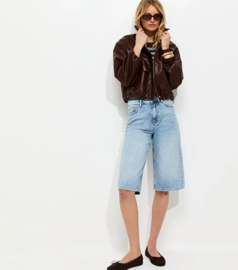 Women's Tall Light Blue Knee Length Denim Jorts