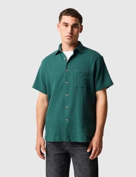 Rodd & Gunn Adams Cotton Rich Textured Shirt Teal Green