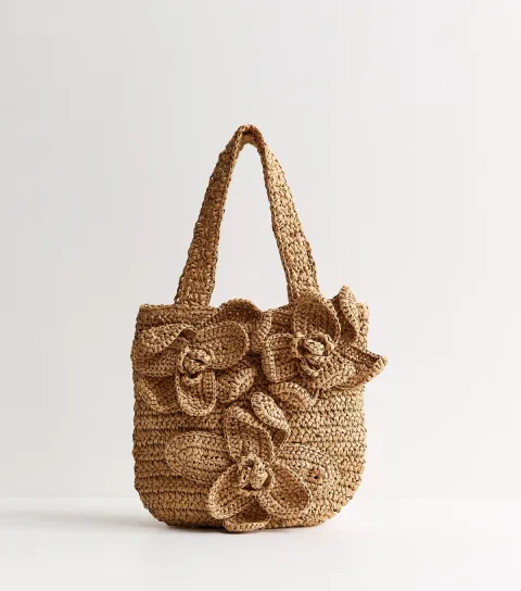 Stone Woven Flower Bucket Bag