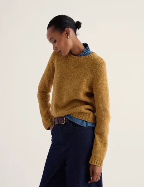 Seasalt Cornwall Merino Wool Rich Textured Crew Neck Jumper Camel