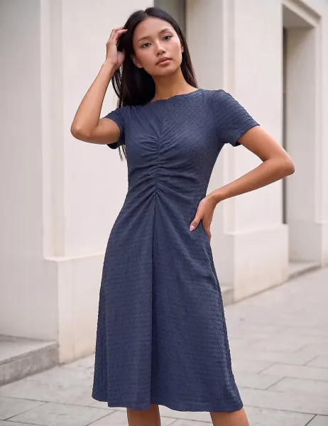 Roman Petite Ruched Front Midi Dress Grey Mix