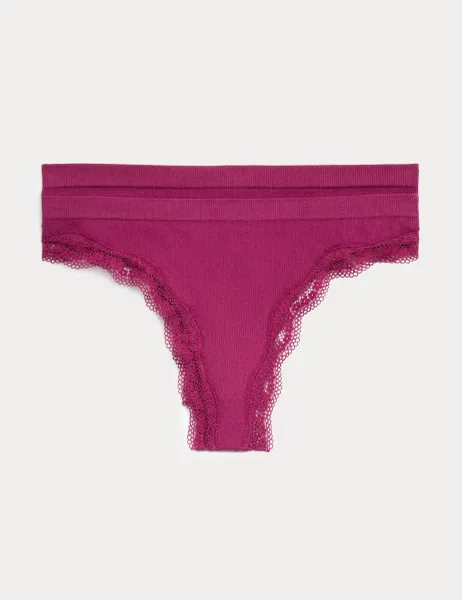 Marks & Spencer 2 Pack Jasmine Lace Seamless Thongs Dark Raspberry