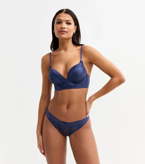 Women's Blue Foiled Lace Mesh Brazilian Briefs