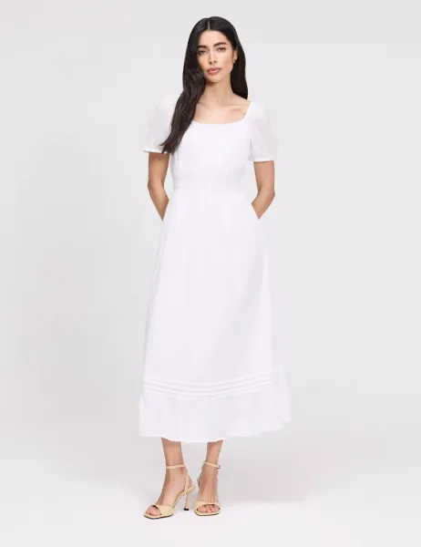 Finery London Pure Cotton Square Neck Midi Smock Dress White