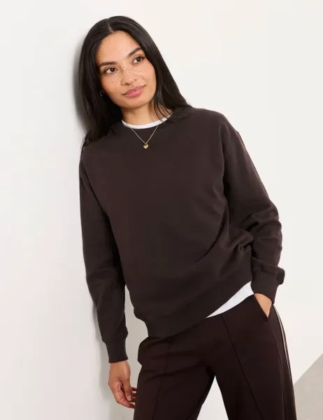 FatFace Cotton Rich Crew Neck Sweatshirt Chocolate