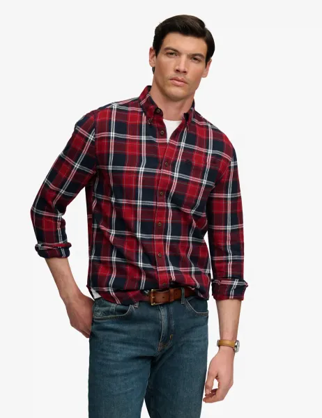 Superdry & Co Relaxed Fit Pure Cotton Flannel Checked Shirt Dark Navy Mix