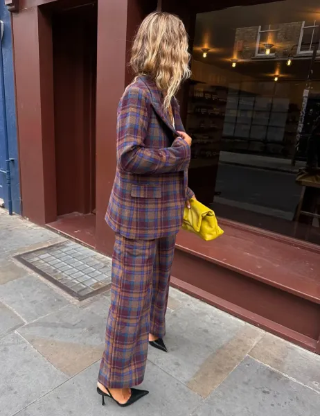 Never Fully Dressed Checked Fold Over Blazer with Wool Multi