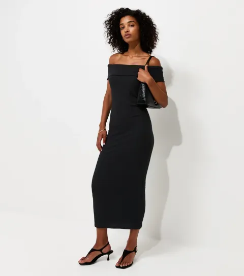 Women's Black Off Shoulder Bardot Midi Dress