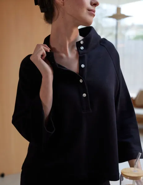 Cyberjammies Cotton Modal Half Button Sweatshirt Black