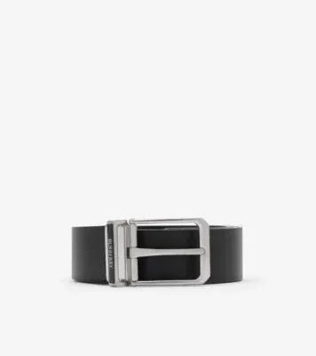 Reversible Leather Enamel Logo Belt in Berry red/black
