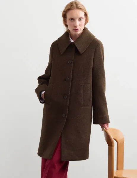 Jaeger Pure Wool Textured Car Coat Brown