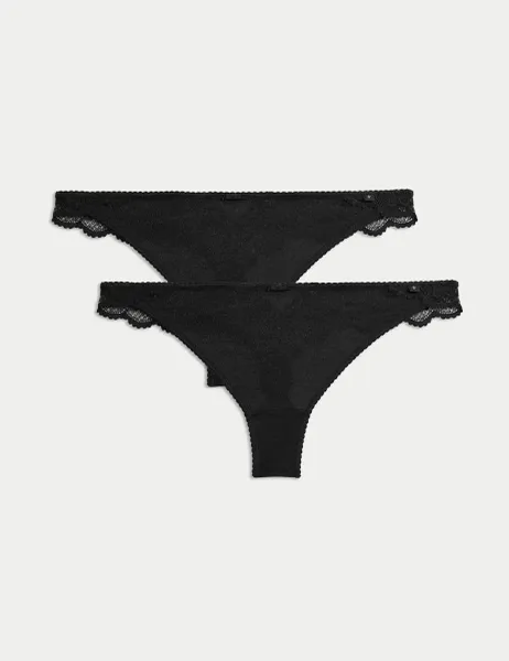 B by Boutique 2 Pack Hanna Glossie Microfibre Thongs Black