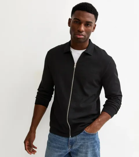 Men's Black Knit Zip Cardigan