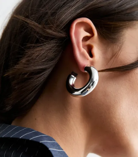 Silver Tone Chunky Hoop Earrings