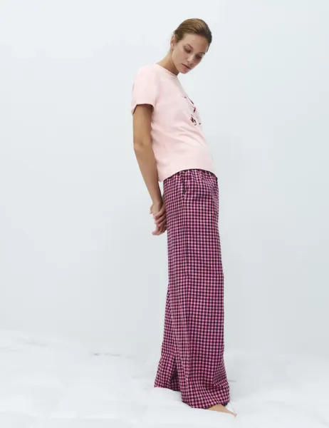 Marks & Spencer Pure Cotton Printed Pyjama Bottoms Burgundy Mix