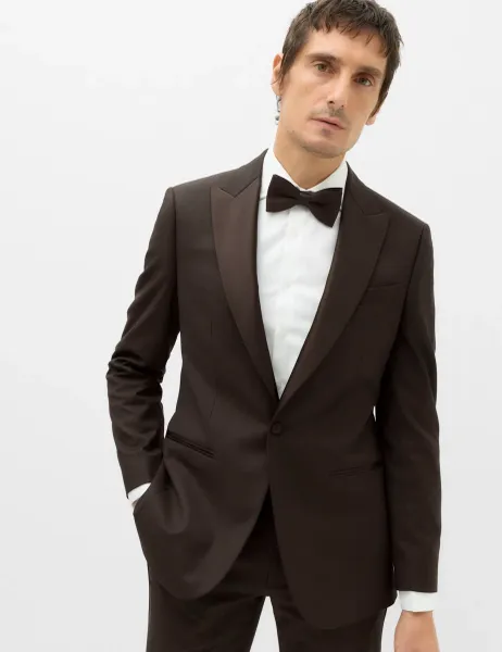 Marks & Spencer Tailored Fit Stretch Tux Jacket Brown