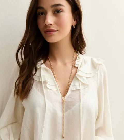 Gold Tone Teardrop T-Bar Y-Shape Chain Necklace