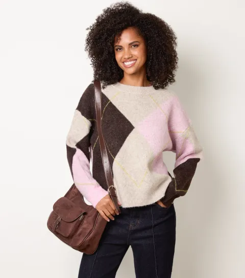 Blue Vanilla Women's Light Pink Argyle Knitted Jumper