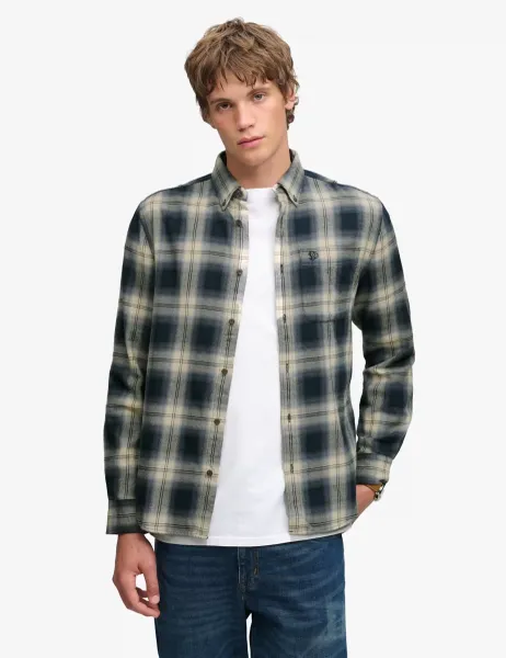 Superdry & Co Relaxed Fit Pure Cotton Flannel Checked Shirt Navy Mix