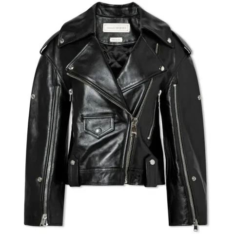 Cropped Leather Biker Jacket
