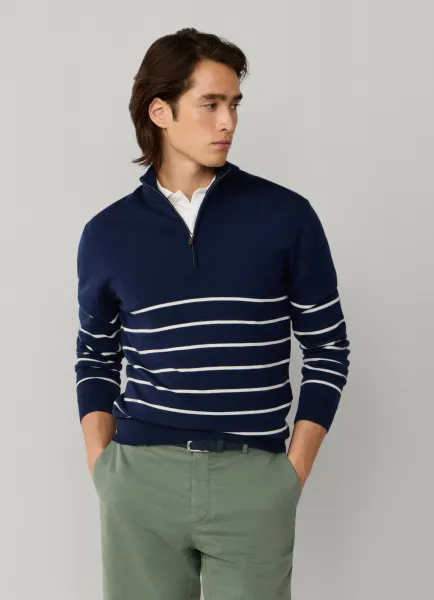 Merino Wool Stripe Quarter Zip Jumper
