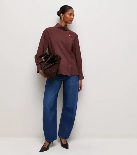 New Look Women's Dark Burgundy Funnel High Neck Long Sleeve Shirt