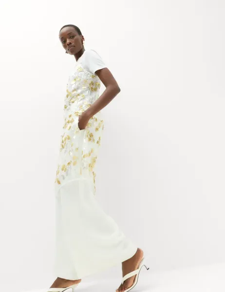 Marks & Spencer Sequin V-Neck Longline Cami Top Gold Mix