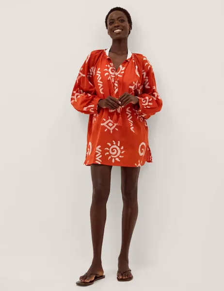 Monsoon Pure Cotton Beach Cover Up Kaftan Orange Mix