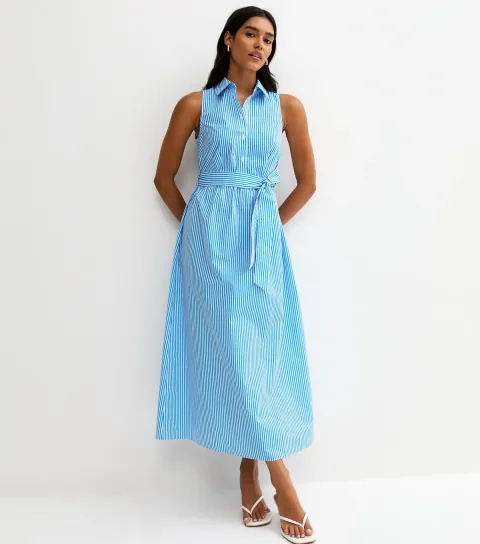 Women's Blur Striped Sleeveless Midi Shirt Dress