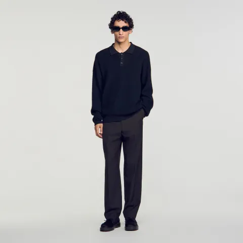Ribbed alpaca polo shirt